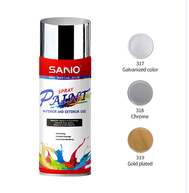 SANVO 400ml Chrome Gold Galvanized Aerosol Paint Electroplating Glass wood ABS plastic silver Spray Paint