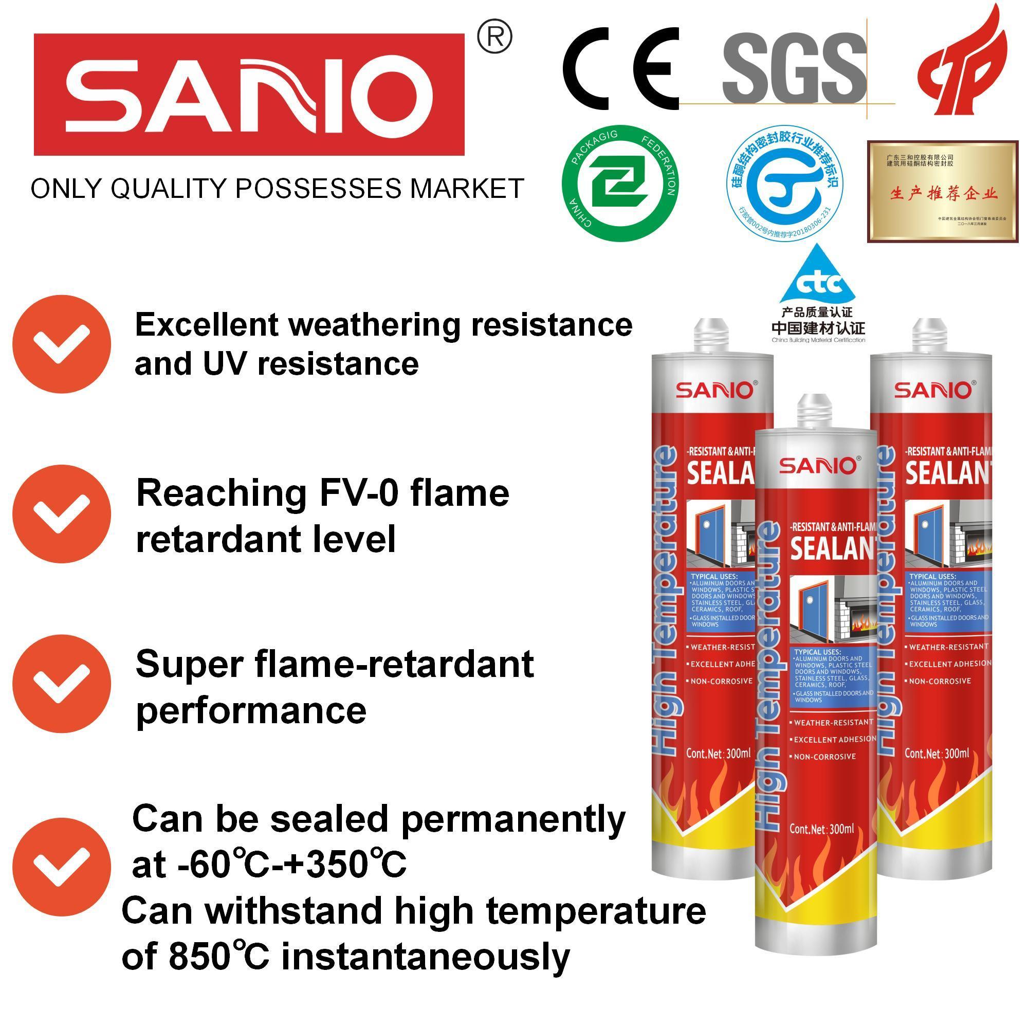 RTS SANVO 300ml High Temperature Resistant Sealant White Neutral Silicone Sealant for Construction Fireproof High Temp Sealant