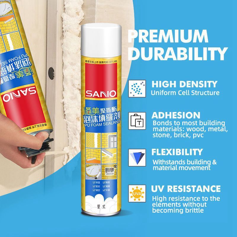 SANVO 960ml multipurpose Polyurethane foam adhesive and mounting foam with non flammable propellant pu foam