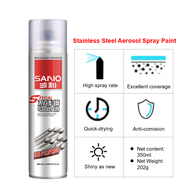 SANVO 350ml Anti-Corrosion Spray Paint Gold Silver Stainless Steel Chrome for Headlights Acrylic Resin Based