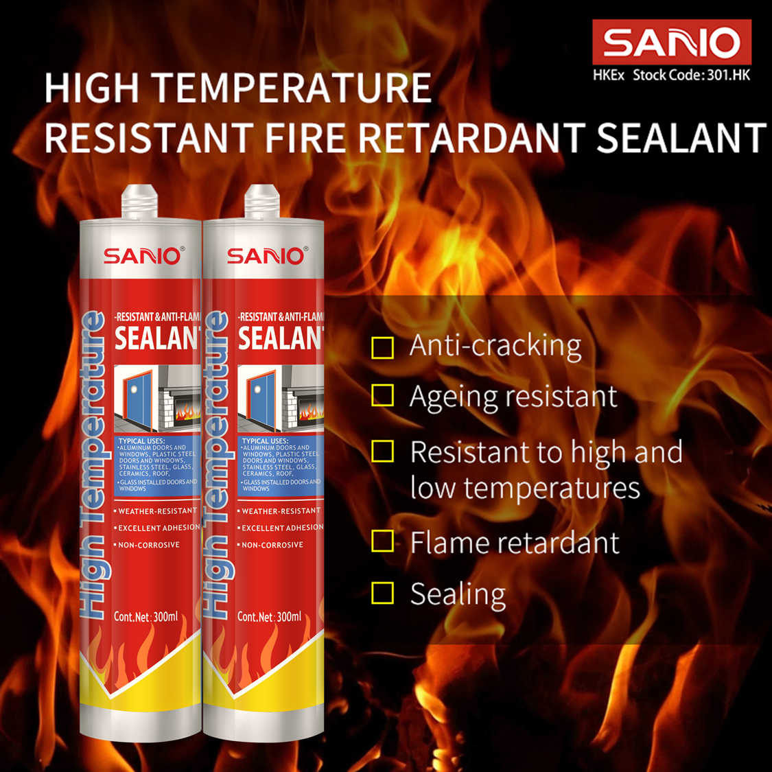 SANVO High-Temperature Fireproof Silicon Sealants  heat resistant  White/Red/Black Fire Retardant Sealant