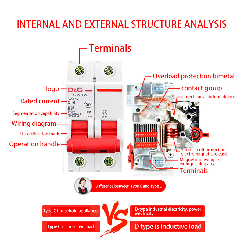 MCB dz47s air switch 2P household air switch small circuit breaker main switch 1A2A3A4A6A10A16A20A25A32A40A50A63A80A100A125A