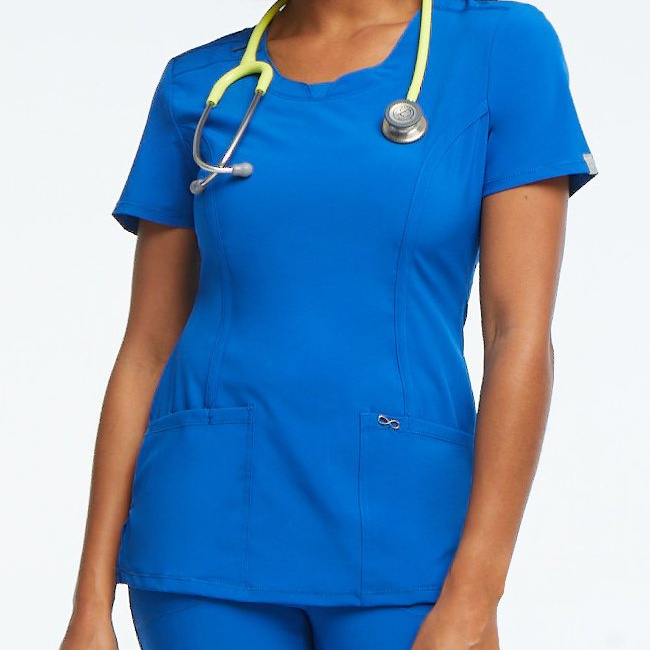 2022 Scrubs Uniforms Women's Split Round Neck Solid Scrub Top Scrubs Medical Uniforms Hospital