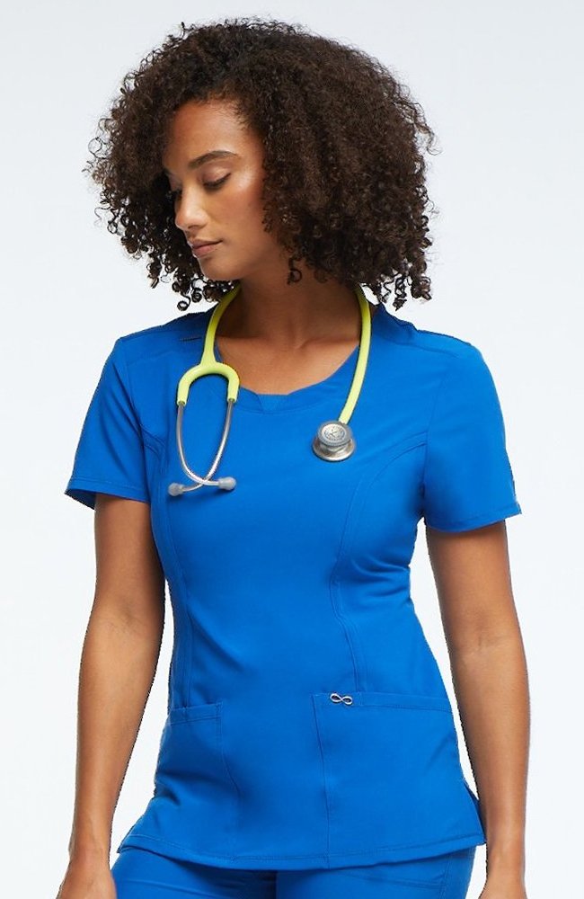 2022 Scrubs Uniforms Women's Split Round Neck Solid Scrub Top Scrubs Medical Uniforms Hospital