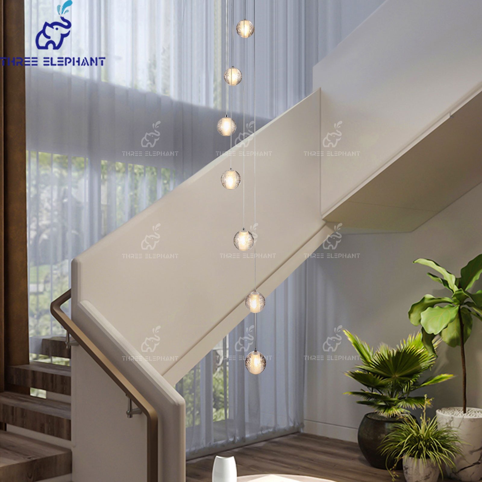 SANXIANG Customized Luxury Crystal Ball Stairwell Hanging Lights Living Room Home Staircase Crystal High Ceiling Chandelier