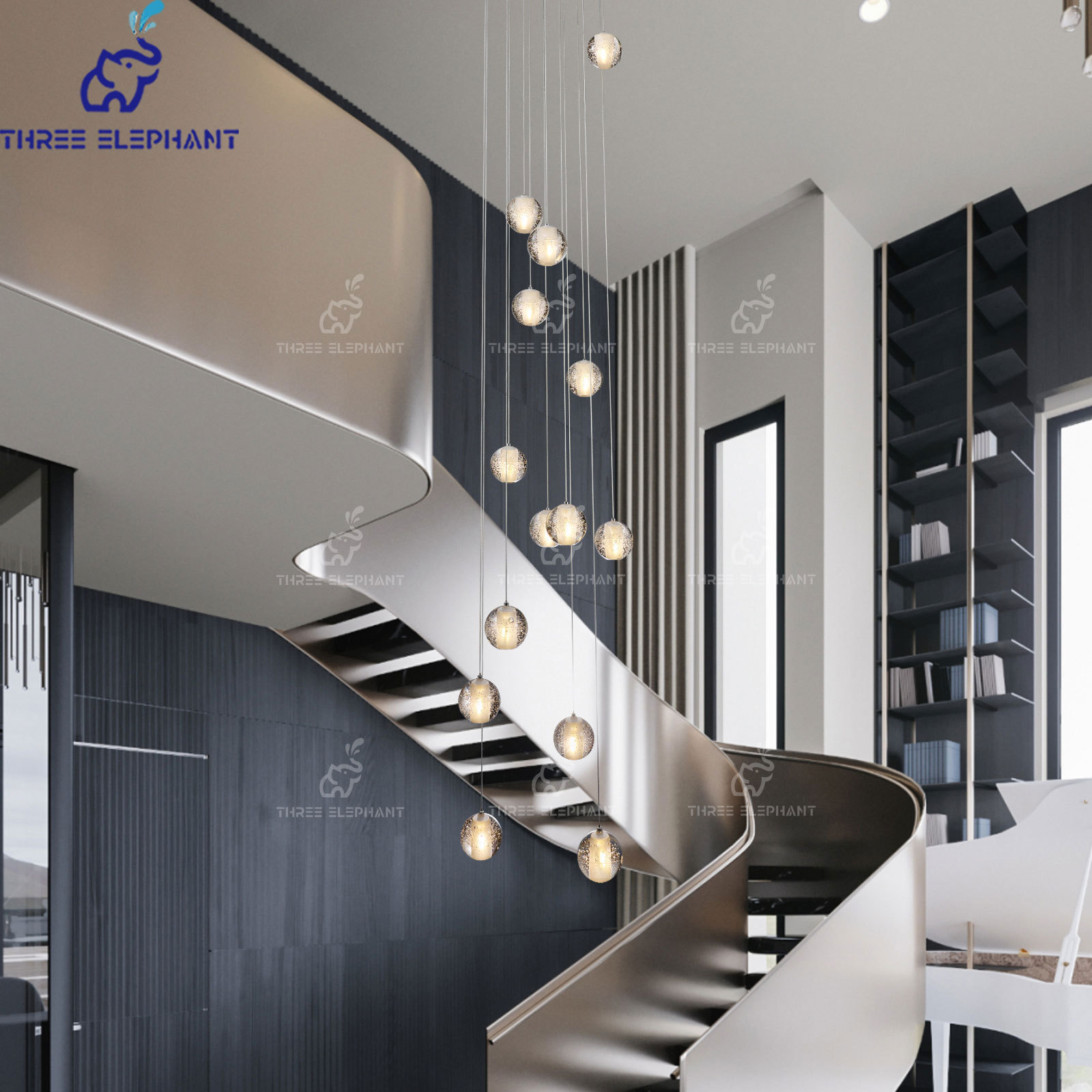 SANXIANG Customized Luxury Crystal Ball Stairwell Hanging Lights Living Room Home Staircase Crystal High Ceiling Chandelier