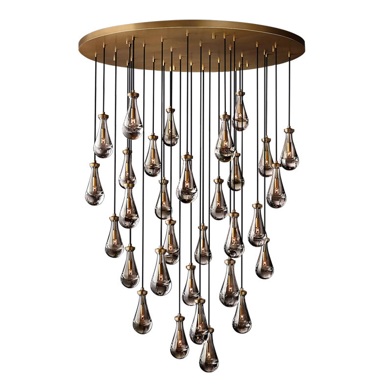 SANXIANG Minimalist Glass Raindrop Brass Black Stairwell Living room Pendant Lamp Staircase Light Modern Chandelier