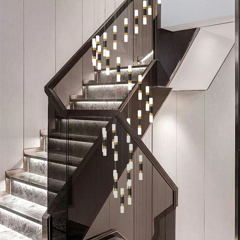 SANXIANG Black Aluminum Acrylic Dimmable Led Stairs Pendant Light Indoor Living Room Modern Chandelier