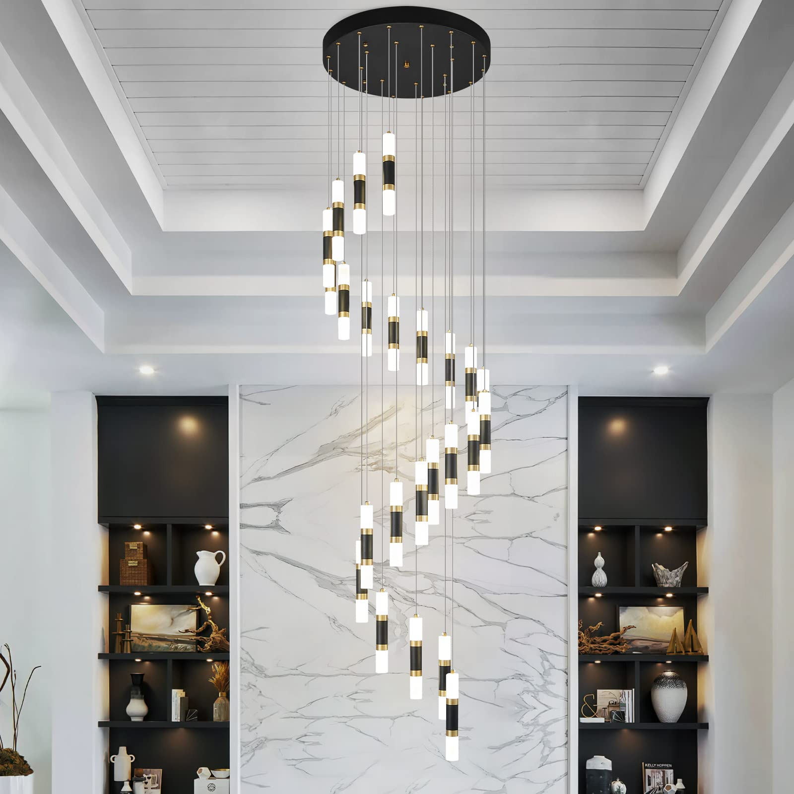 SANXIANG Black Aluminum Acrylic Dimmable Led Stairs Pendant Light Indoor Living Room Modern Chandelier