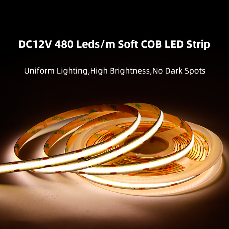 High Density Cob Dimmable LED Strip 480LEDs DC12V 24V 3000K 4000K 6000K Mono Color Cob Uniform Lights LED COB Light Strip