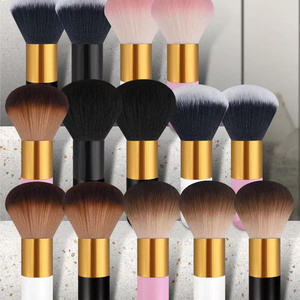 Factory Sales Fluffy Colorful Big Single Short Refillable Handle Face Foundation Powder Blusher Super Soft Hair  Makeup Brush