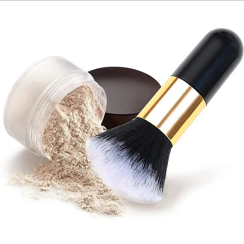 Factory Sales Fluffy Colorful Big Single Short Refillable Handle Face Foundation Powder Blusher Super Soft Hair  Makeup Brush