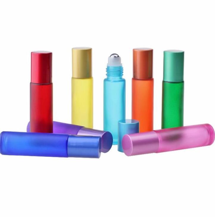 rainbow roller glass bottle refillable roller ball bottle vial aromatherapy 10ml travel bottles for perfume Essential oil