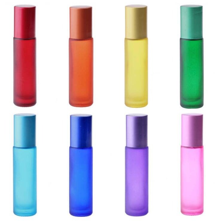 rainbow roller glass bottle refillable roller ball bottle vial aromatherapy 10ml travel bottles for perfume Essential oil