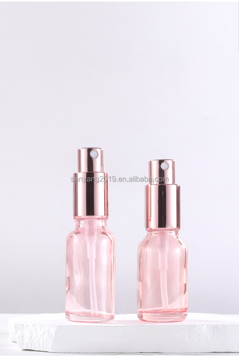 5ml 10ml 15ml 30ml 50ml 100ml 2oz 4OZ fine mist Pink glass spray perfume bottle with aluminum rose gold sprayer lotion pump