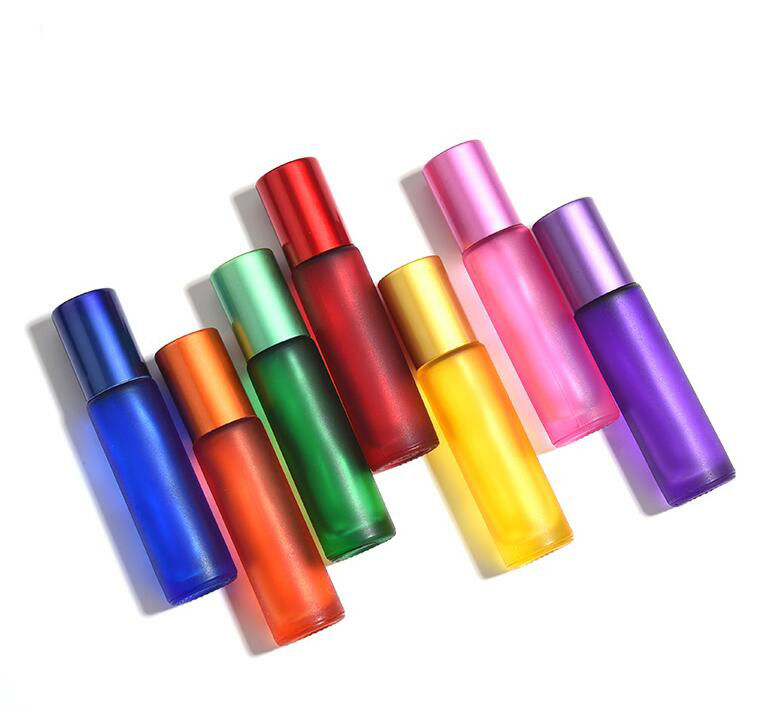 rainbow roller glass bottle refillable roller ball bottle vial aromatherapy 10ml travel bottles for perfume Essential oil