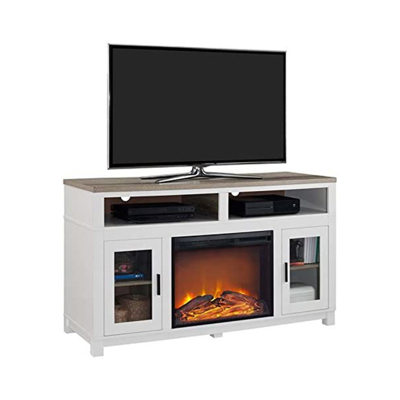 Luxury wooden media tv unit stands artificial electric fireplace insert with cabinet storage for living room decor