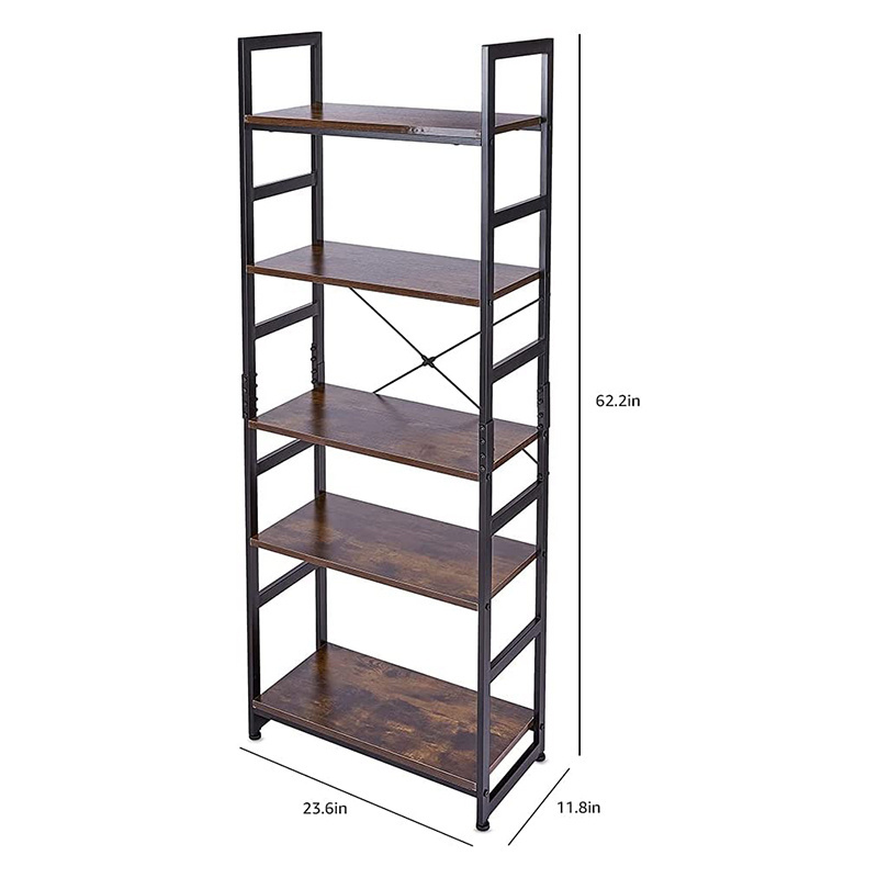 5 Tier Bookshelf Industrial Wood Bookcase Storage Rack with Open Shelves Rustic Standing Bookshelves