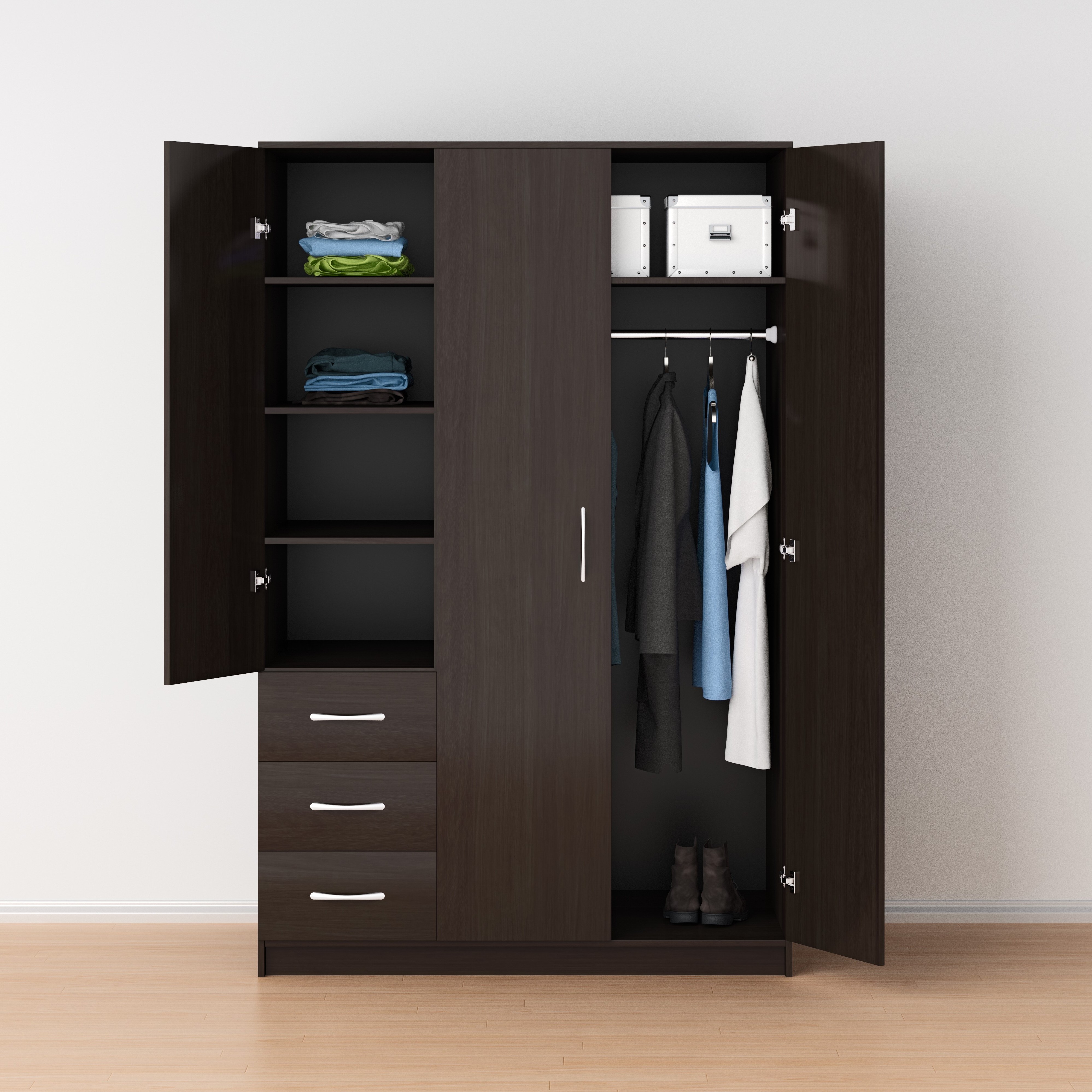 Home Furniture Bedroom Wall Wardrobe Design Clothes Cupboard 400 mm Depth 3 Door Wooden Closet Wardrobe