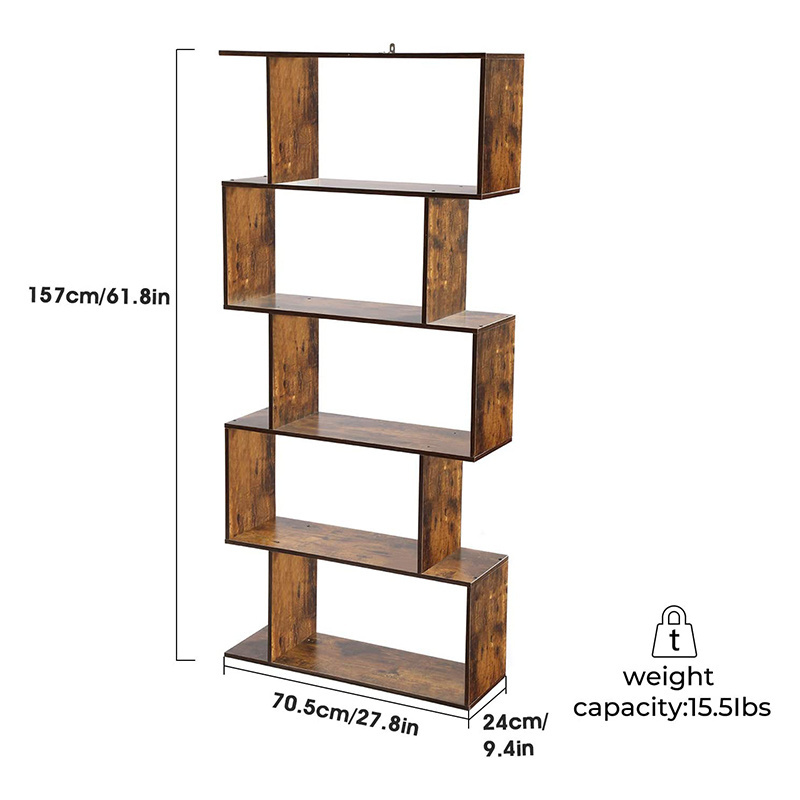 Modern Industrial Style Wooden Bookshelf 5-tier Storage Bookshelf