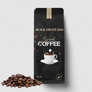 Wholesale Bio Pla Biodegradable Black Coffee Bags With Valve And Zipper Custom Paper Packaging Flat Bottom Coffee Bean Bag 250gr