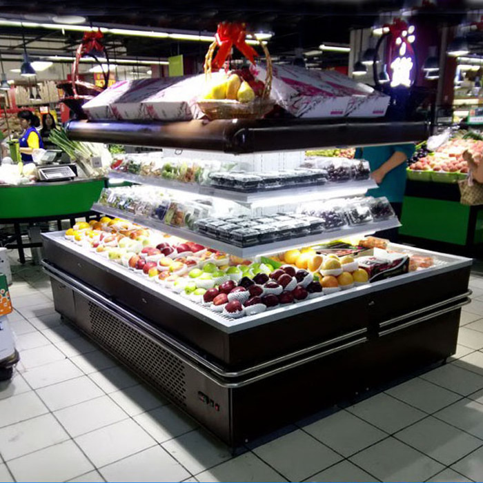 Round open display fridge supermarket multideck commercial refrigerator for fruits and vegetables store