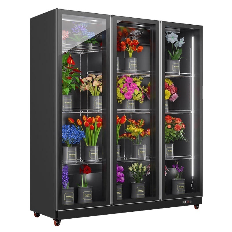 Customized Three Doors Keep Fresh Flower Glass Display Coolers Commercial Flower Display Refrigerator Showcase  Fridge