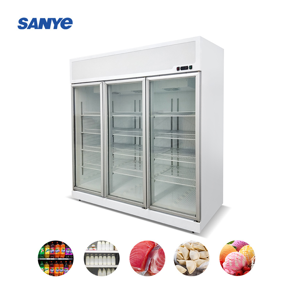 Glass display freezer vertical freezer refrigeration glass door freezer  for beverage  beer and milk