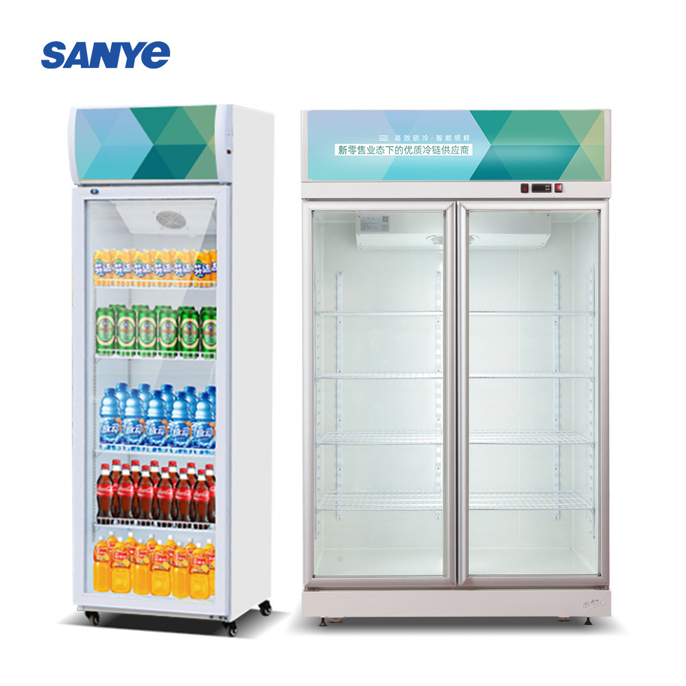 Commercial Supermarket Display Refrigerators Two Glass Door Beer Fridge Upright Beverage Cooler Freezer