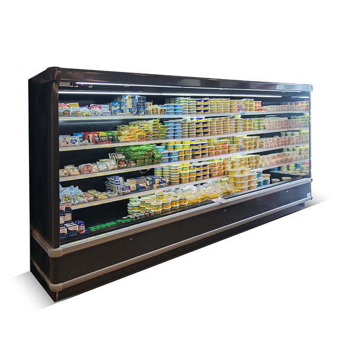 Supermarket Multi deck open display chiller wall mounted refrigerator with night curtain