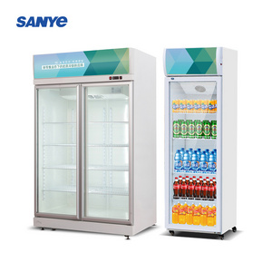 Commercial Supermarket Display Refrigerators Two Glass Door Beer Fridge Upright Beverage Cooler Freezer