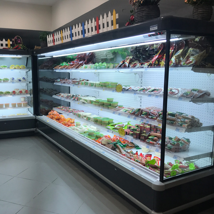 Supermarket Multi deck open display chiller wall mounted refrigerator with night curtain