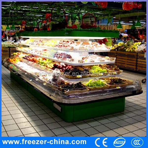 Round open display fridge supermarket multideck commercial refrigerator for fruits and vegetables store