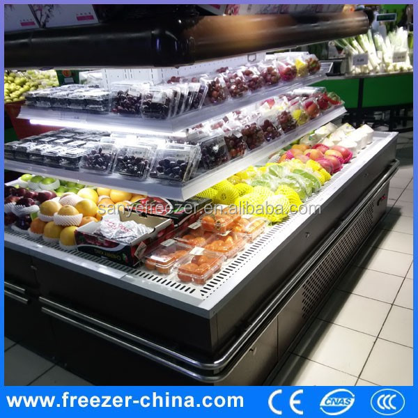 Round open display fridge supermarket multideck commercial refrigerator for fruits and vegetables store