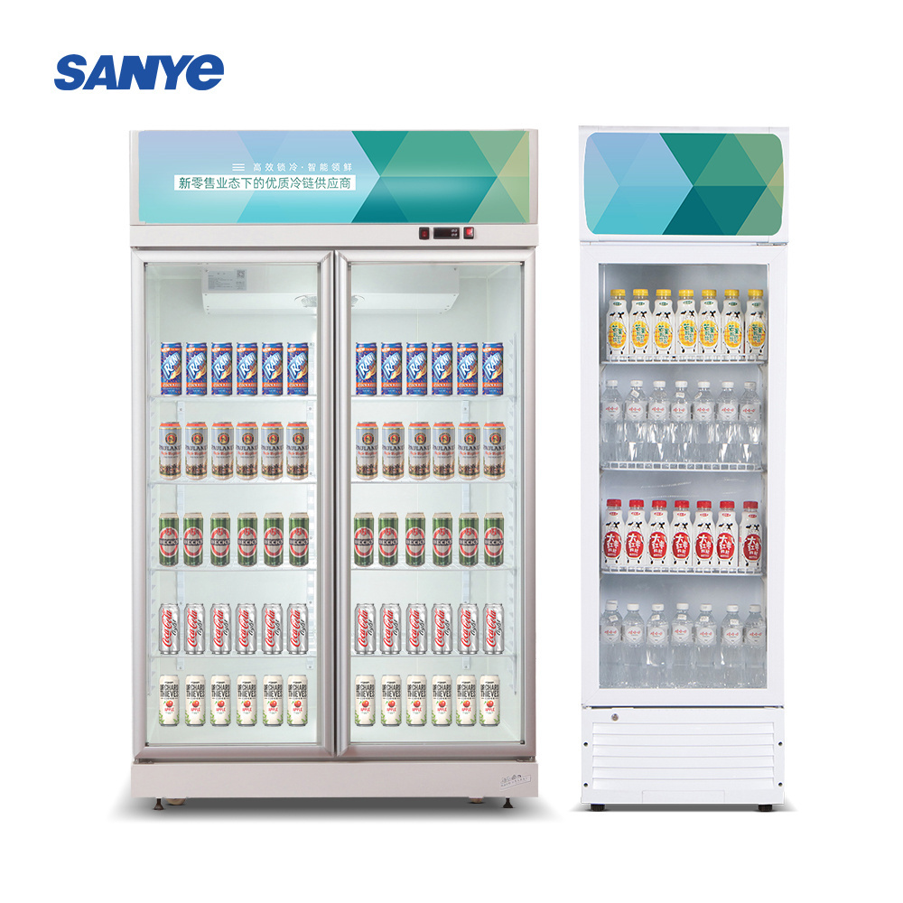 Commercial Supermarket Display Refrigerators Two Glass Door Beer Fridge Upright Beverage Cooler Freezer