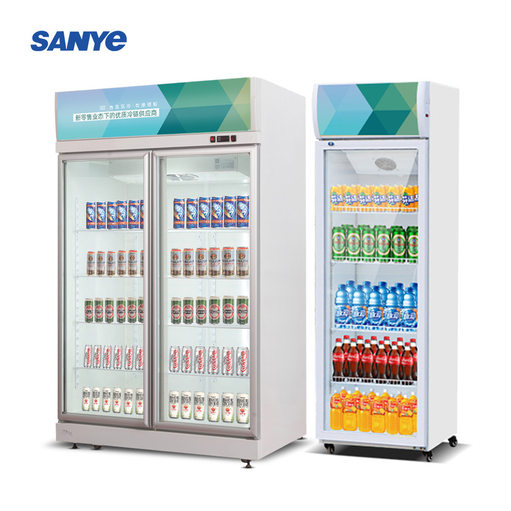 Commercial Supermarket Display Refrigerators Two Glass Door Beer Fridge Upright Beverage Cooler Freezer