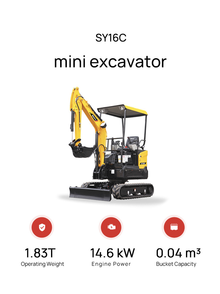 SANY sy16 1.6 ton Digger Mini Crawler Mini Digger Tree Saw Attachment Excavator