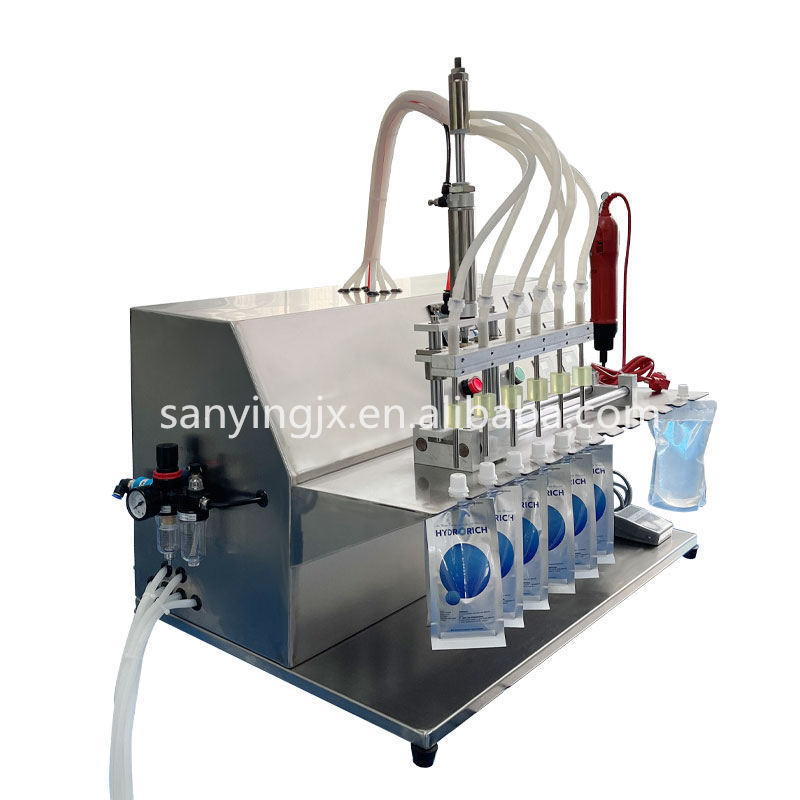 Semi Automatic 4/6 Nozzle Jelly Drinks Juice Milk Filler Stand Up Doypack Spout Pouch Liquid Filling Capping Machine