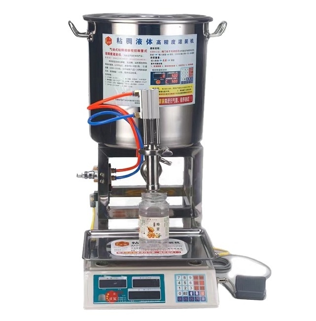 Semi-Automatic Pneumatic Viscous Honey Ketchup Filler Tahini Peanut Butter Paste Weighing Filling Machine