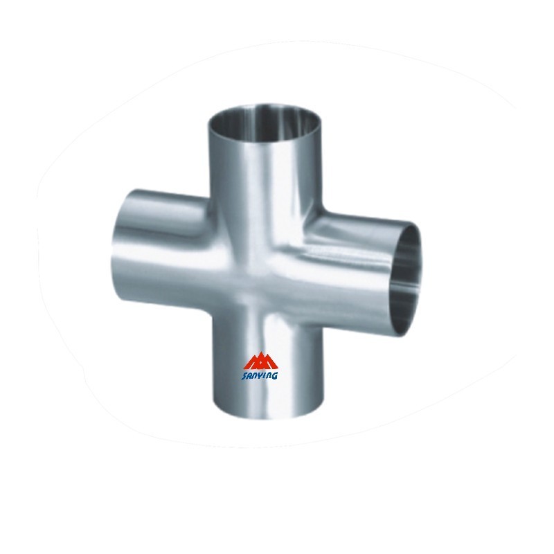 High Quality Sanitary Stainless Steel 4 Way Cross Weld End Welding clamped Four-way pipe Pipeline Fittings