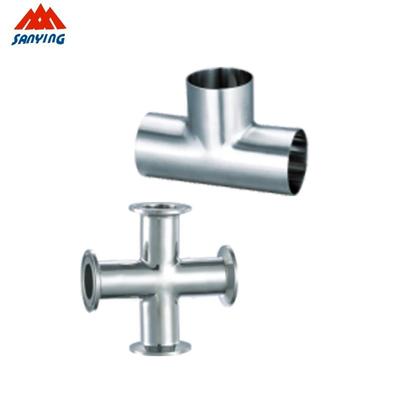 High Quality Sanitary Stainless Steel 4 Way Cross Weld End Welding clamped Four-way pipe Pipeline Fittings