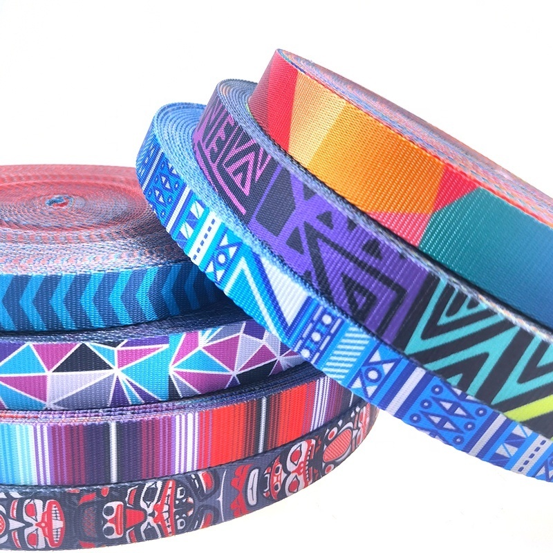 Factory direct sales nylon heat transfer webbing polyester printed webbing printed logo buckle 1 inch nylon webbing