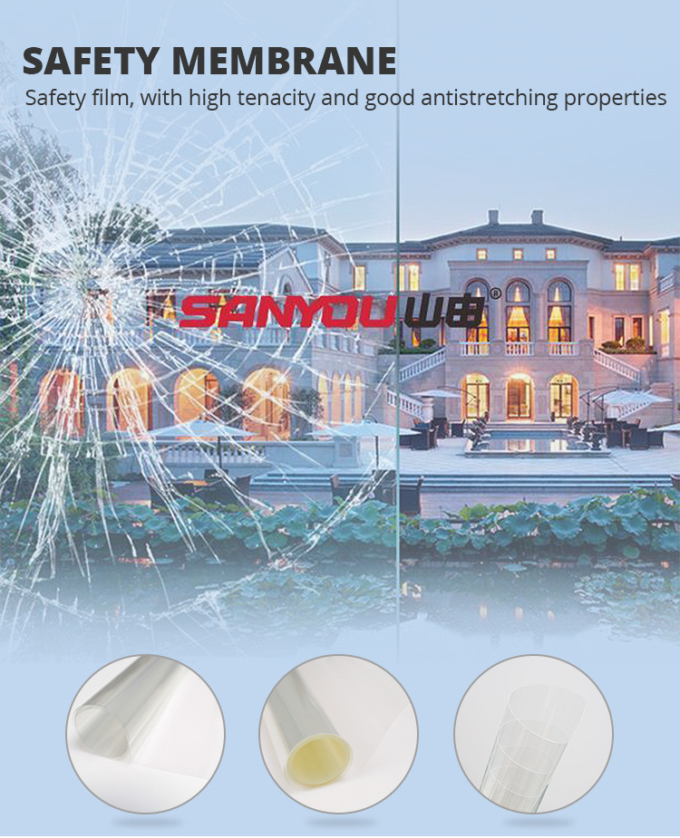 Safety Shatter Film Uv Blocking Explosion Proof 7mil Glass Protection Safety Security Transparent Building Film