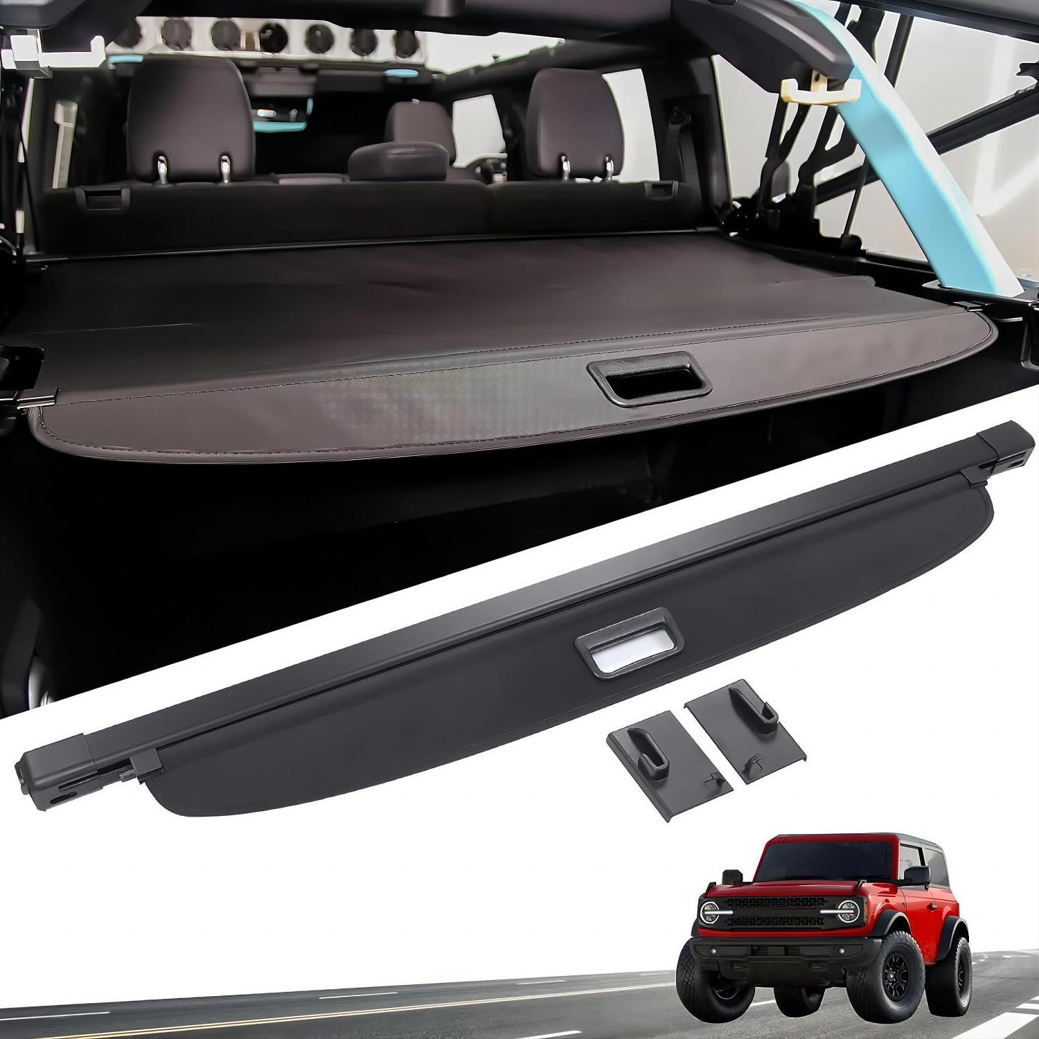 Car Accessories Canvas Leather Retractable Trunk Shield Shade Foldable Cargo Cover For Ford Bronco 4-door 2021+