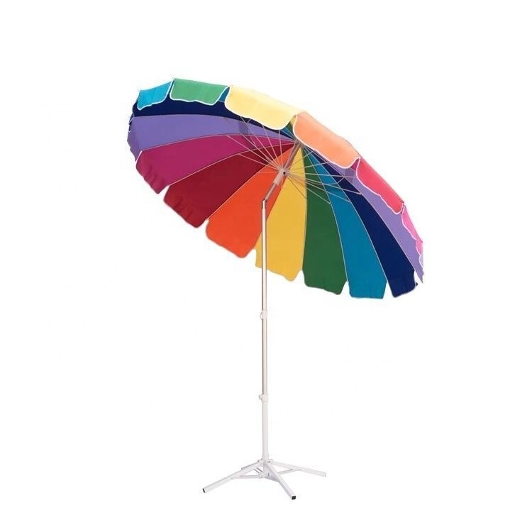 High quality Hot-sale  2.4m rainbow color umbrella fiberglass ribs UV-proof 160g Polyester with tilt parasol beach umbrella