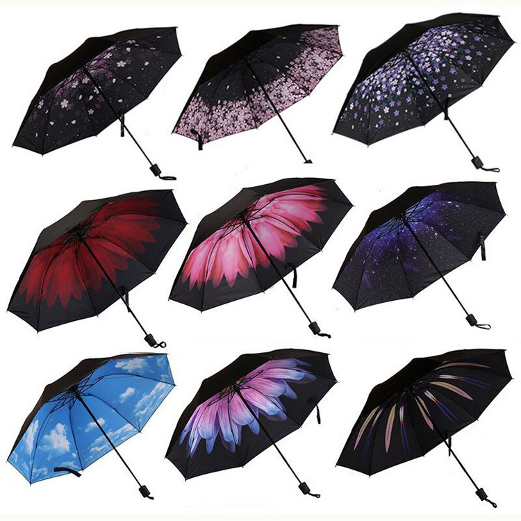 Black gel Full body cover umbrella Water Bloom Creative Arch 3 Folding UV protection full covered whole body vinyl umbrella