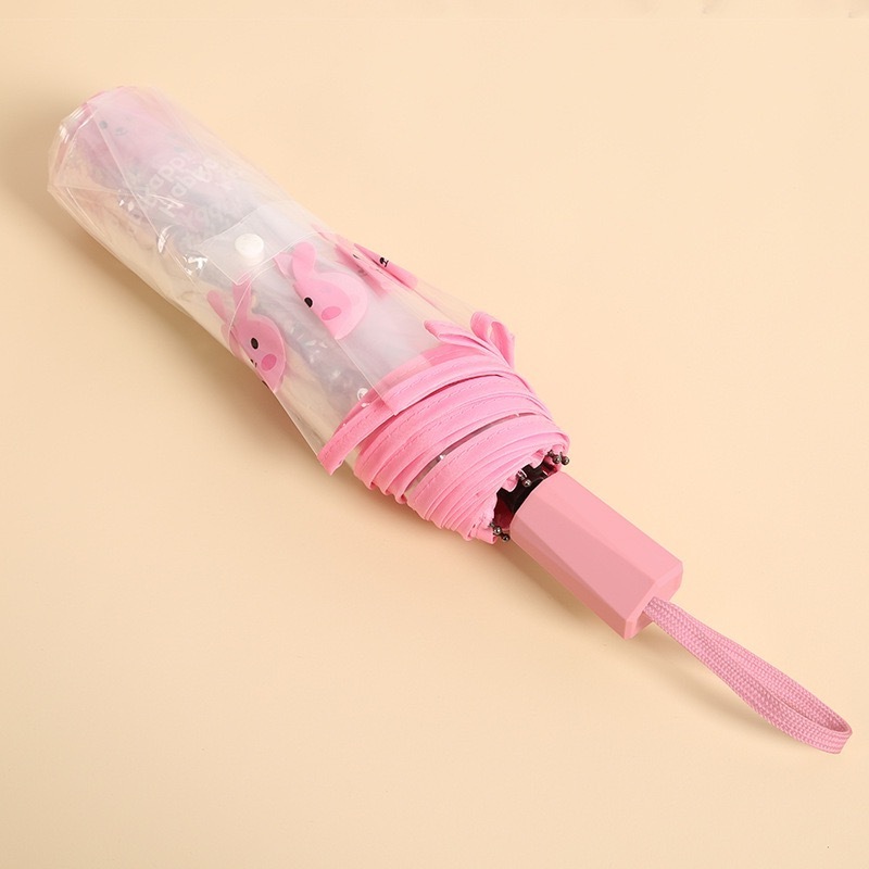 Cheap animal print clear folding umbrella rabbit bear panda pattern transparent POE umbrella sun rain outdoor student umbrella