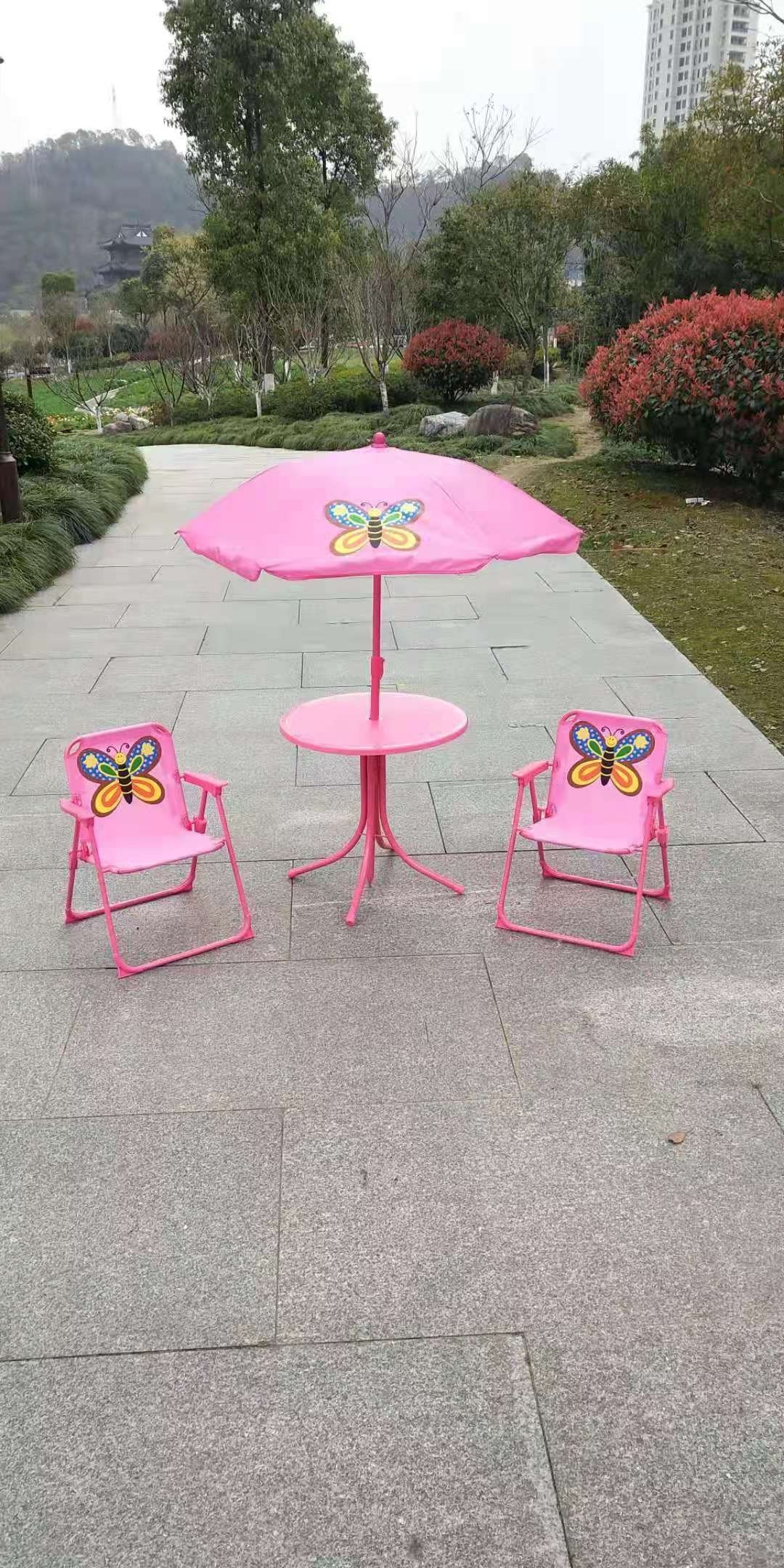 Kids beach chair four sets with table and beach umbrella nice folding children garden leisure animal print chair light weight