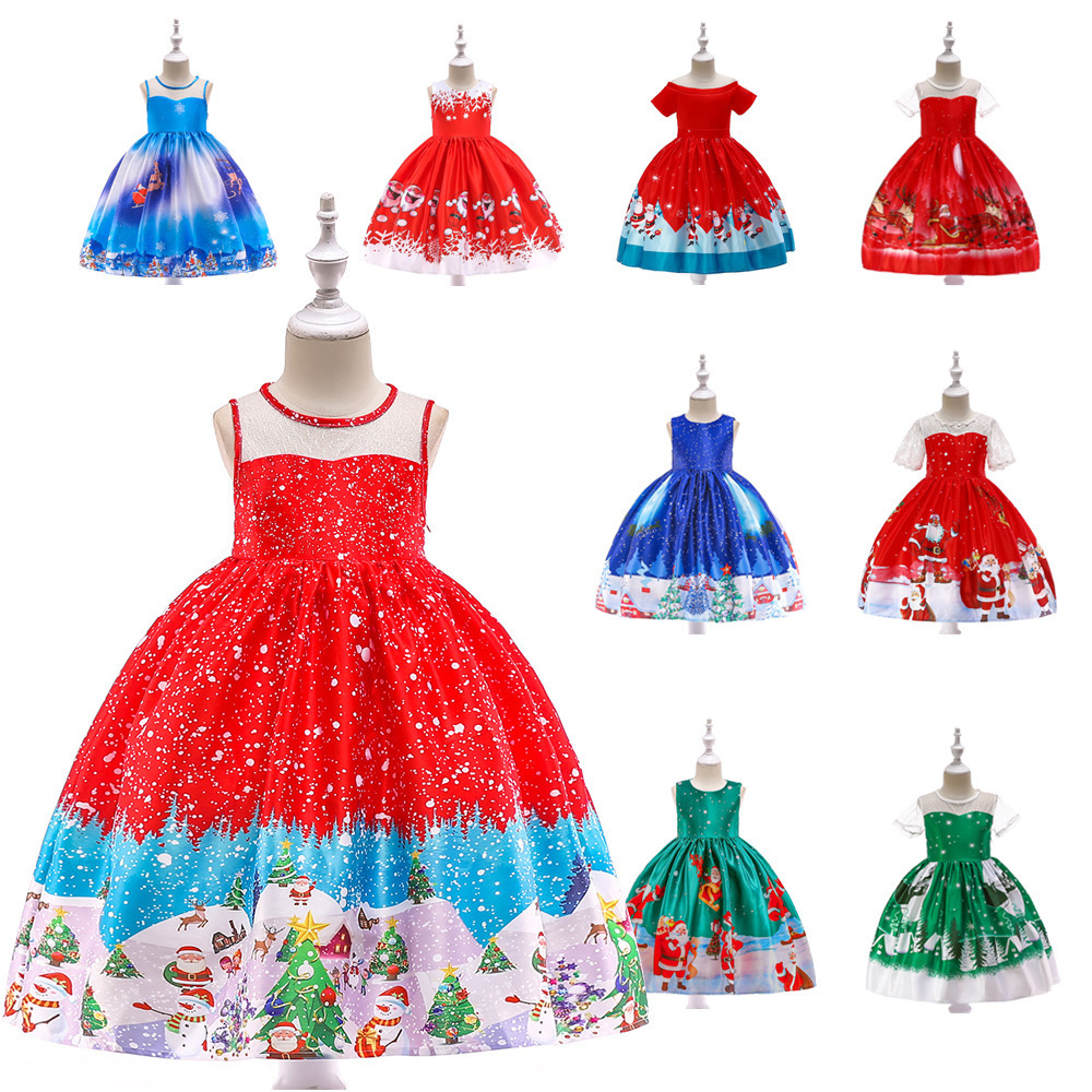 New Christmas dress girl boutique clothes formal wear nice costume kids cosplay dresses merry santa claus skirt with elk hairpin