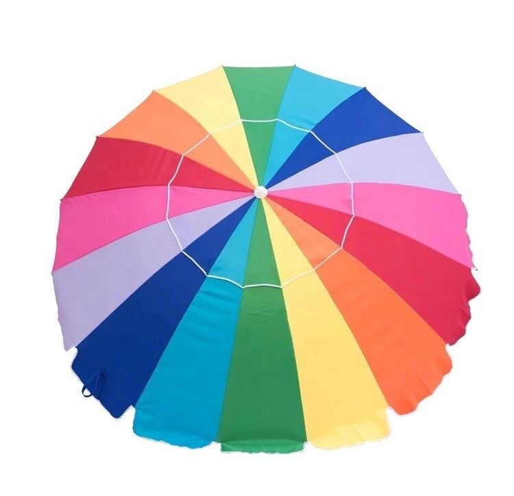 High quality Hot-sale  2.4m rainbow color umbrella fiberglass ribs UV-proof 160g Polyester with tilt parasol beach umbrella